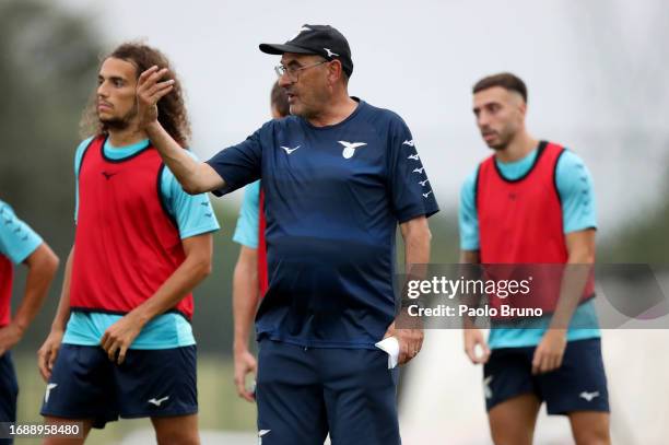Lazio head coach Maurizio Sarri during a training session, ahead of their UEFA Champions League group stage match against Atletico Madrid, at...