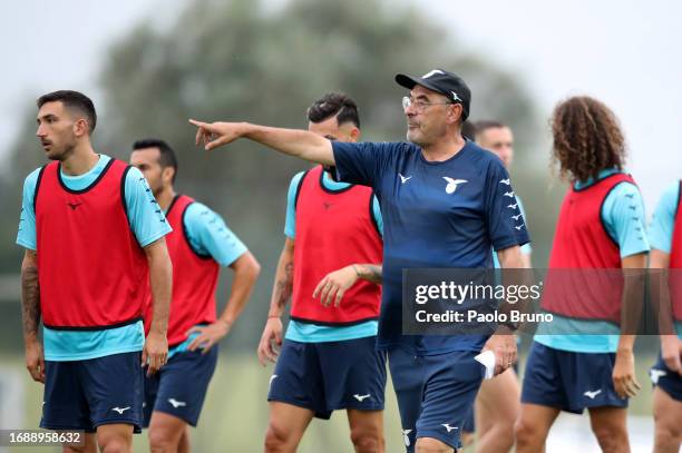 Lazio head coach Maurizio Sarri during a training session, ahead of their UEFA Champions League group stage match against Atletico Madrid, at...