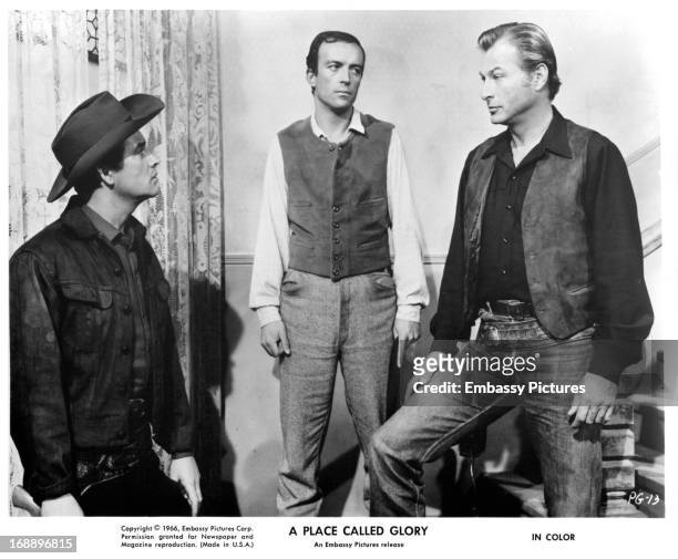 Pierre Brice and Lex Barker in a scene from the film 'A Place Called Glory', 1965.