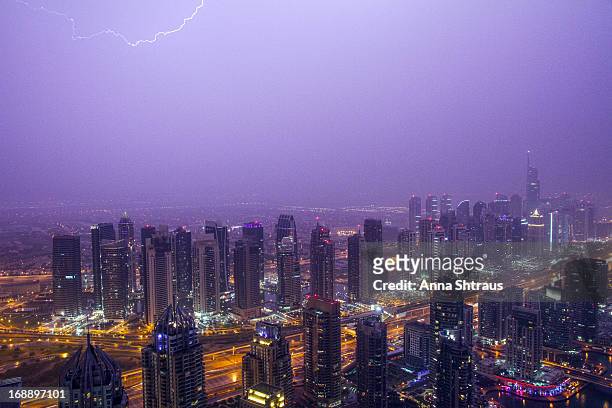 Storm and lightning over Dubai Marina, Jumeirah Lakes Towers. April 2013