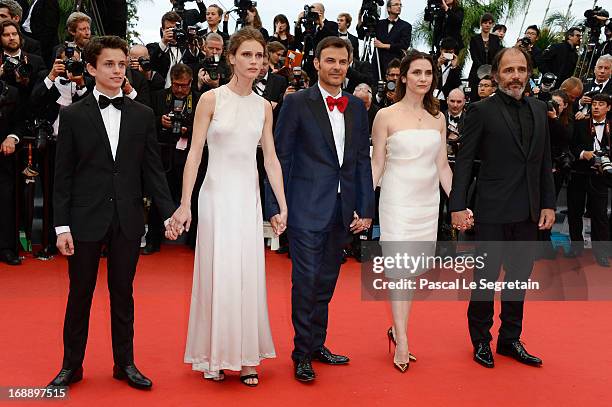 Actors Fantin Ravat, Marine Vacth, director Francois Ozon, actors Geraldine Pailhas and Frederic Pierrot attend the 'Jeune & Jolie' premiere during...