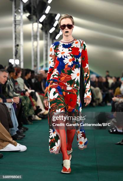 Edie Campbell walks the runway at the Burberry show during London Fashion Week September 2023 at on September 18, 2023 in London, England.