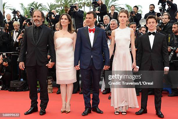 Frederic Pierrot, Geraldine Pailhas, Francois Ozon, Marine Vacth and Fantin Ravat attend the 'Jeune & Jolie' premiere during The 66th Annual Cannes...