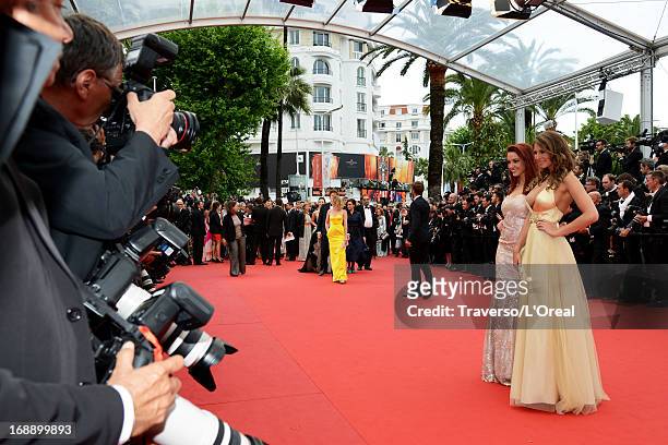 Delphine Wespiser and Laury Thilleman attends the 'Jeune & Jolie' premiere during The 66th Annual Cannes Film Festival at the Palais des Festivals on...
