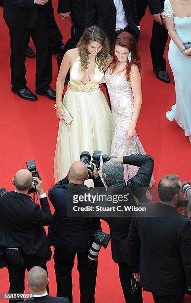 Laury Thilleman and Delphine Wespiser attend the 'Jeune & Jolie' premiere during The 66th Annual Cannes Film Festival at the Palais des Festivals on...