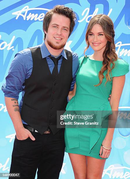 Singer Lee DeWyze and wife, Jonna Walsh arrive at FOX's "American Idol" Grand Finale at Nokia Theatre L.A. Live on May 16, 2013 in Los Angeles,...