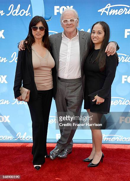 Actor Sir Anthony Hopkins , wife Stella Arroyave , and niece attend Fox's "American Idol 2013" Finale - Results Show at Nokia Theatre L.A. Live on...