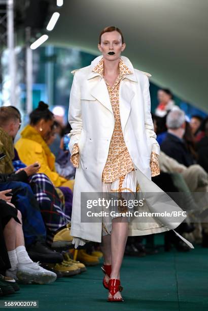 Karen Elson walks the runway at the Burberry show during London Fashion Week September 2023 at on September 18, 2023 in London, England.