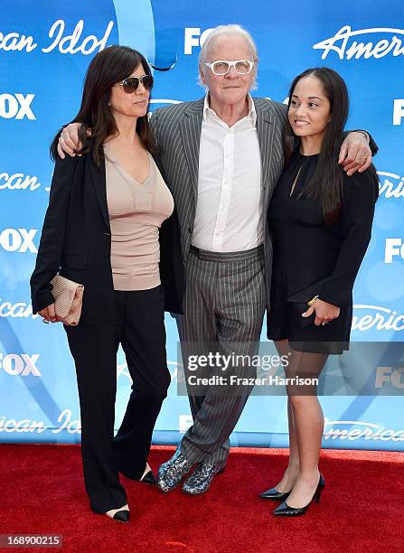 Actor Sir Anthony Hopkins , wife Stella Arroyave , and niece attend Fox's "American Idol 2013" Finale - Results Show at Nokia Theatre L.A. Live on...