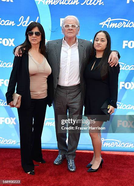 Actor Sir Anthony Hopkins , wife Stella Arroyave , and niece attend Fox's "American Idol 2013" Finale - Results Show at Nokia Theatre L.A. Live on...