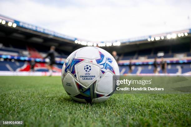 Champions League Matchball Ball at training ahead of their UEFA Champions League group match against Paris Saint-Germain at Parc des Princes on...