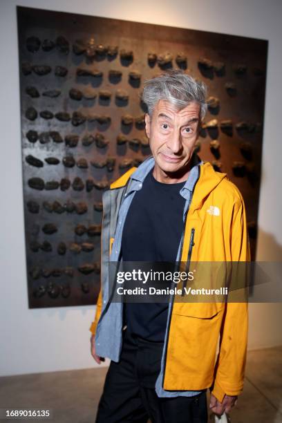 Maurizio Cattelan attends the Jannis Kounellis Exhibition at the Cardi Gallery on September 18, 2023 in Milan, Italy.