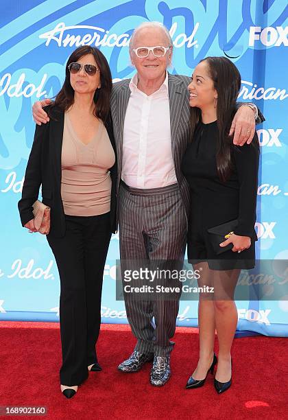 Actor Sir Anthony Hopkins , wife Stella Arroyave , and niece arrives at FOX's "American Idol" Grand Finale at Nokia Theatre L.A. Live on May 16, 2013...