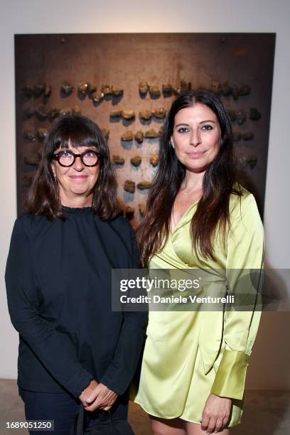 Antonella Soldaini and Marcella Ferrari attend the Jannis Kounellis Exhibition at the Cardi Gallery on September 18, 2023 in Milan, Italy.