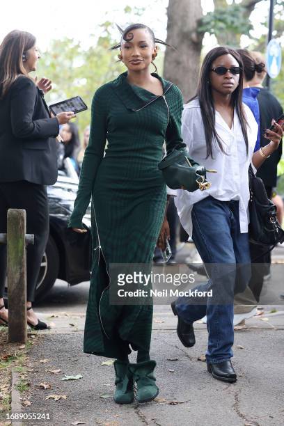Temi Otedola attends Burberry s/s24 Collection catwalk show at Highbury Fields during London Fashion Week September 2023 on September 18, 2023 in...