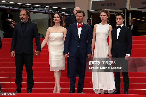 Frederic Pierrot, Geraldine Pailhas, director Francois Ozon, Marine Vacth and Fantin Ravat attend the 'Jeune & Jolie' premiere during The 66th Annual...