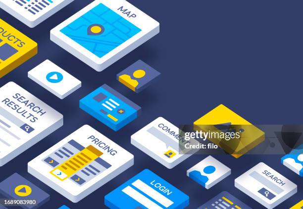 isometric user interface webpage design ui ux web design page layout background - landing page mockup stock illustrations