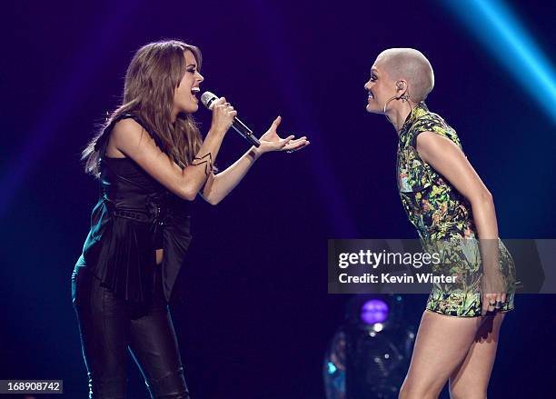 Singers Angie Miller and Jessie J perform onstage during Fox's "American Idol 2013" Finale Results Show at Nokia Theatre L.A. Live on May 16, 2013 in...