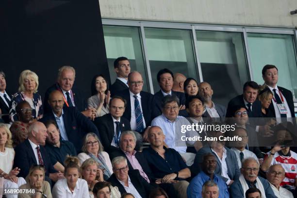 World Rugby Chairman Sir Bill Beaumont, Princess Akiko de Mikasa of Japan, Prince Albert II of Monaco, far right Mayor of Nice Christian Estrosi and...