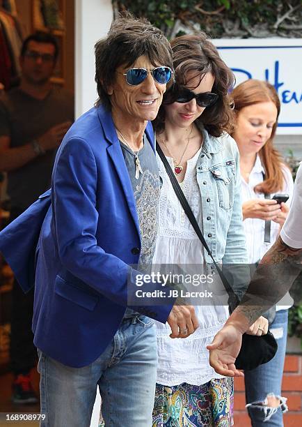 Ronnie Wood and Sally Humphreys are seen shopping at Fred Segal on May 16, 2013 in Los Angeles, California.
