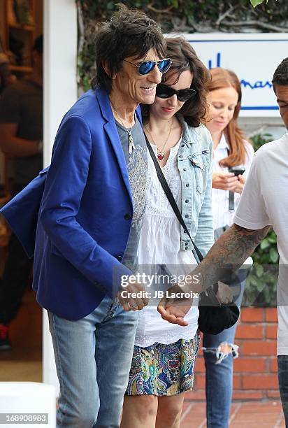 Ronnie Wood and Sally Humphreys are seen shopping at Fred Segal on May 16, 2013 in Los Angeles, California.