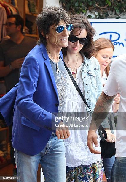 Ronnie Wood and Sally Humphreys are seen shopping at Fred Segal on May 16, 2013 in Los Angeles, California.