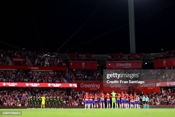 Players, fans and officials hold a minutes silence in memory of the victims of the earthquakes in Morocco and Libya prior to the LaLiga EA Sports...