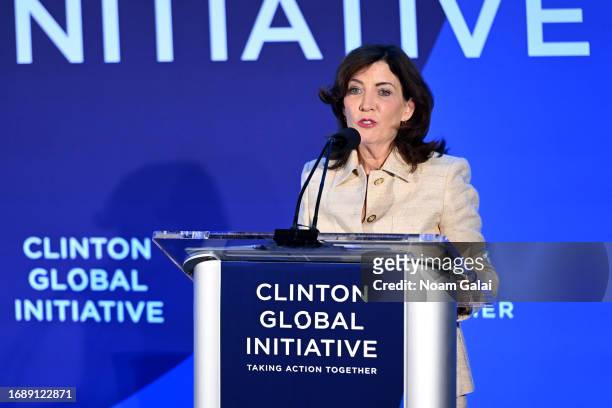 New York Gov. Kathy Hochul speaks onstage during the Clinton Global Initiative September 2023 Meeting at New York Hilton Midtown on September 18,...