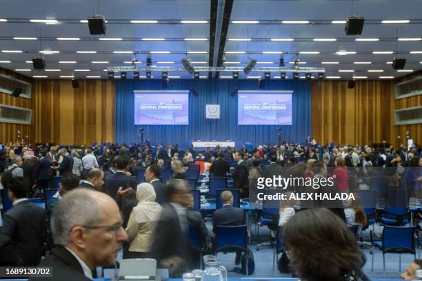 General view shows the room of the 67th International Atomic Energy Agency's General Conference, an annual meeting of all the IAEA member states, at...