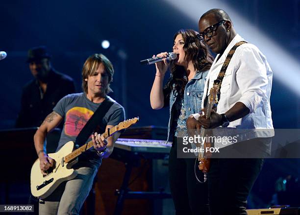 Keith Urban, Kree Harrison and Randy Jackson perform onstage at FOX's "American Idol" Season 12 Live Finale Show at Nokia Theatre L.A. Live on May...