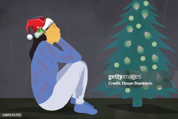 stockillustraties, clipart, cartoons en iconen met woman feel depression - eenzaamheid