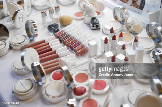 General view of some make-up backstage at the Indonesia Now SS24 Collection Presented By Buttonscarves Beauty on September 18, 2023 in London,...