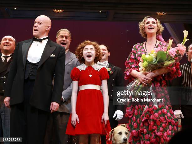Anthony Warlow, Lilla Crawford, Jane Lynch and cast during curtain call of Annie:The Musical at The Palace Theatre on May 16, 2013 in New York City.