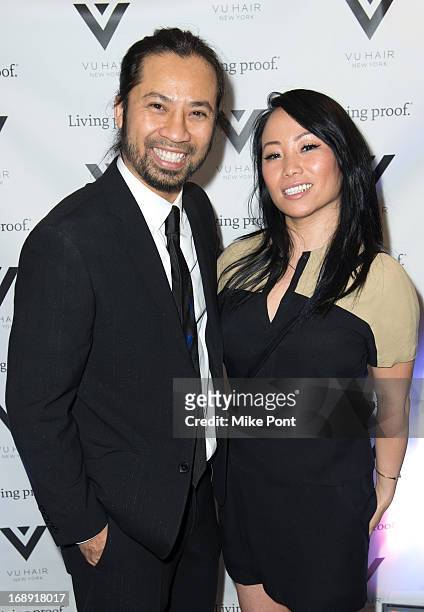 Hair Stylist Vu Nguyen and Radio Personality Miss Info attend the Vu Hair New York Opening Celebration at The Peninsula Hotel on May 16, 2013 in New...