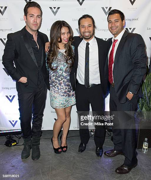 Tyler Burrow, Michelle Jiminez, Hair Stylist Vu Nguyen and Louis Sarmiento attend the Vu Hair New York Opening Celebration at The Peninsula Hotel on...