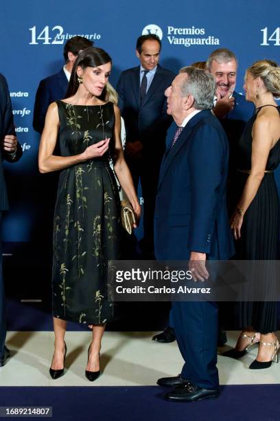Queen Letizia of Spain and Javier Godo attend the first edition of 'The La Vanguardia Awards' at the Museo Nacional de Arte de Cataluña on September...