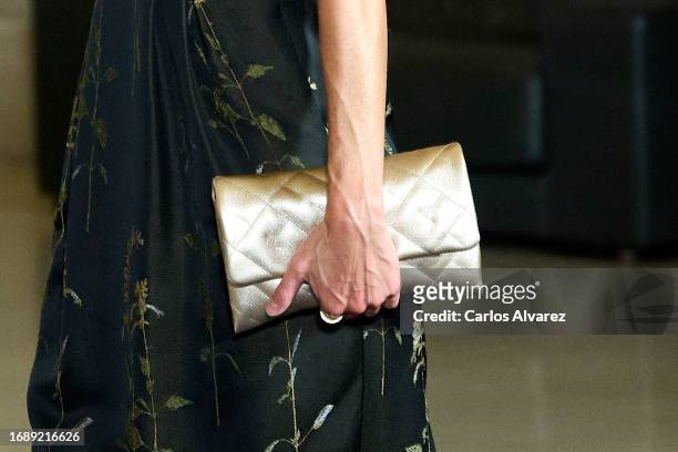 Queen Letizia of Spain, bag detail, attends the first edition of 'The La Vanguardia Awards' at the Museo Nacional de Arte de Cataluña on September...