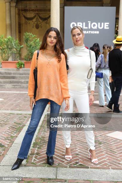 Julia Mammuccari and Thais Souza Wiggers attends at the Oblique Creations fashion show at Palazzo Isimbardi on September 18, 2023 in Milan, Italy.