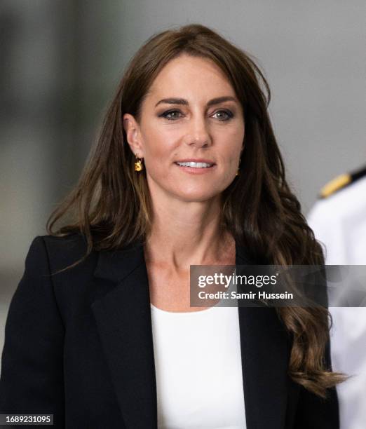 Catherine, Princess Of Wales during her visit to Royal Naval Air Station Yeovilton on September 18, 2023 in Yeovil, England. The Princess of Wales is...
