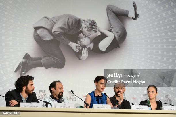 Tahar Rahim, director Asghar Farhadi, actress Berenice Bejo, Ali Mosaffa and Pauline Burlet attend 'Le Passe' Press Conference during the 66th Annual...