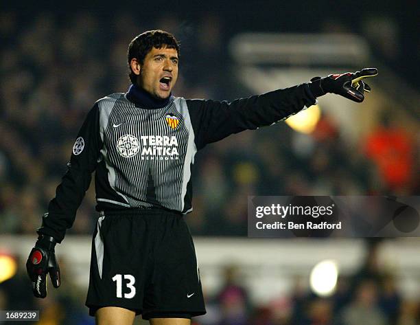 Andres Palop of Valencia shouting instructions to team mates during the UEFA Champions League, Group B second phase match between Arsenal and...