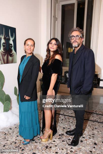 Sara Flachi, Lavinia Fuksas and Carlo Andreotti attend the celebration of Lavinia Fuksas SS24 jewelry collection on September 18, 2023 in Milan,...