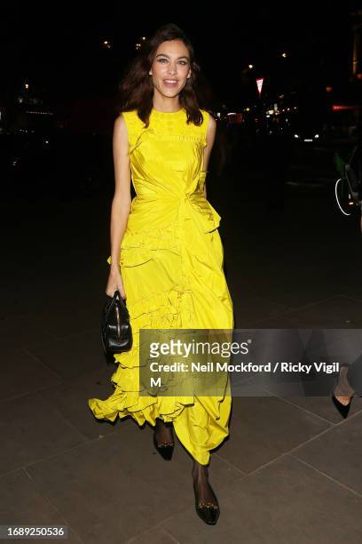 Alexa Chung attends Vogue 100 x Erdem dinner at the National Portrait Gallery during London Fashion Week September 2023 on September 18, 2023 in...