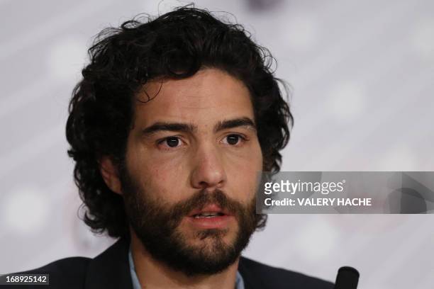 French actor Tahar Rahim talks on May 17, 2013 during a press conference for the film "The Past" presented in Competition at the 66th edition of the...