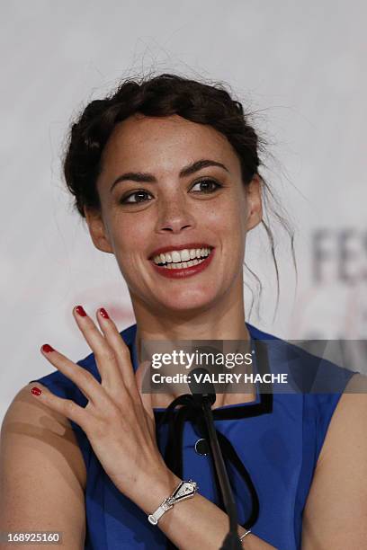Argentinian-born French actress Berenice Bejo talks on May 17, 2013 during a press conference for the film "The Past" presented in Competition at the...