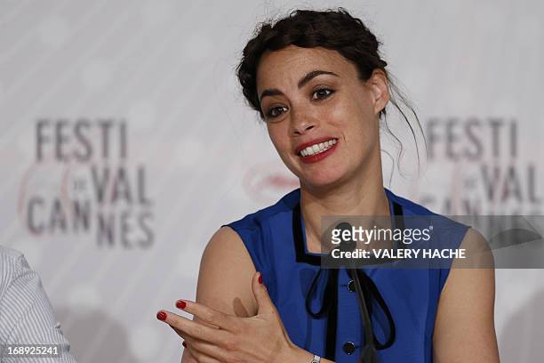 Argentinian-born French actress Berenice Bejo talks on May 17, 2013 during a press conference for the film "The Past" presented in Competition at the...