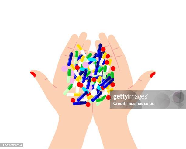 woman's hand has a supplement - hands cupped stock illustrations