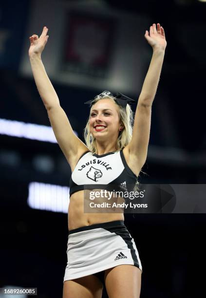 Louisville Cardinals cheerleaders perform in the game against the Indiana Hoosiers at Lucas Oil Stadium on September 16, 2023 in Indianapolis,...