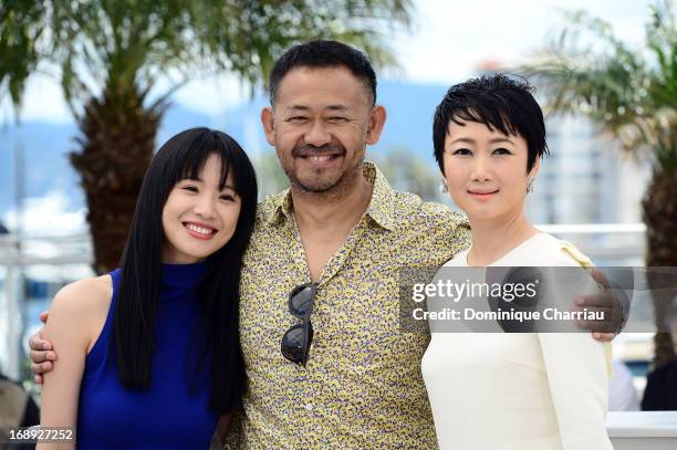 Actress Meng Li, actor Jiang Wu and actress Zhao Tao attend the photocall for 'Tian Zhu Ding' during the 66th Annual Cannes Film Festival at Palais...