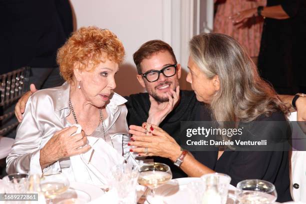 Ornella Vanoni, Paolo Stella and Cinzia Malvini attend the celebration of Lavinia Fuksas SS24 jewelry collection on September 18, 2023 in Milan,...